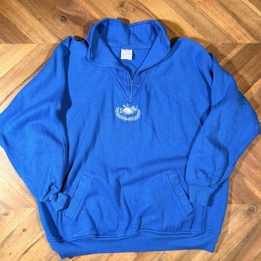 80s Vintage Lady Foot Locker Floral Quarter Zip Sweatshirt